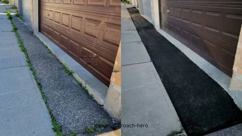 Severely sunk garage approach with water pooling - before repair