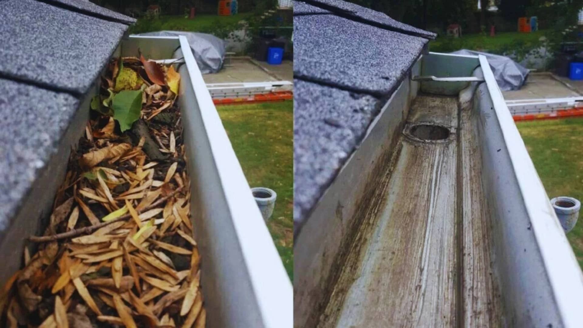 Gutter transformation in Kanata Lakes - before and after cleaning